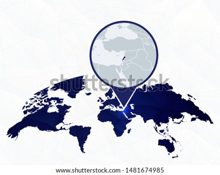 Lebanon detailed map highlighted on blue rounded World Map. Map of Lebanon in circle.