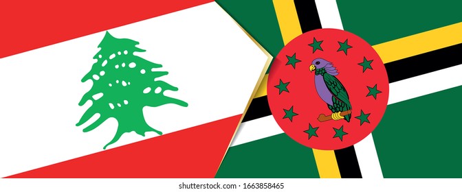 Libanon und Dominica Flaggen, zwei Vektorillustrationen Flaggen Symbol für Beziehung oder Konfrontation.
