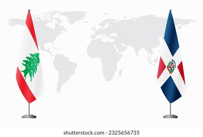 Lebanon and Dominican flags for official meeting against background of world map.