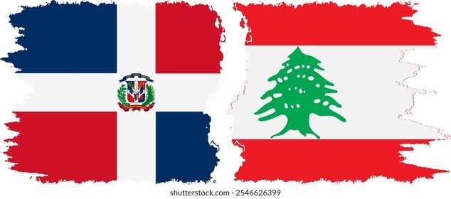 Lebanon and Dominican Republic grunge flags connection, vector