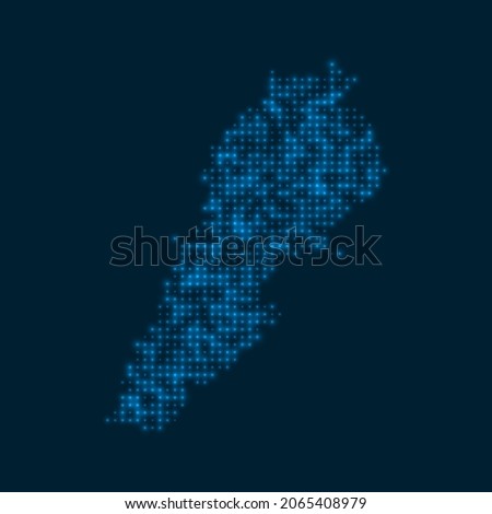 Lebanon dotted glowing map. Shape of the country with blue bright bulbs. Vector illustration.
