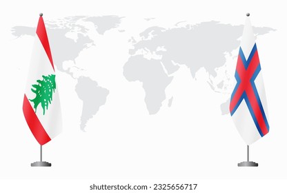 Lebanon and Faroe Islands flags for official meeting against background of world map.