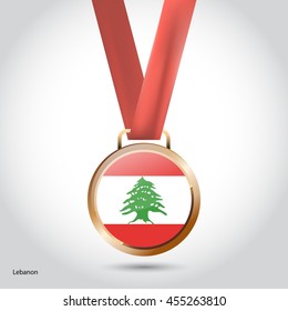 Lebanon Flag in Bronze Medal. Vector Illustration. RIO Olympic Game Bronze Medal. Vector Illustration