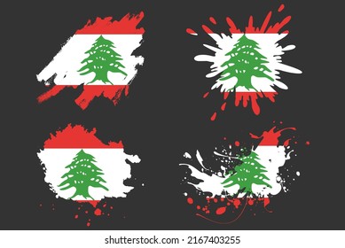 Lebanon flag brush splash vector set, country logo asset, paint grunge illustration concept, Lebanon flag brush stroke grunge effect, water splash mask, creative country flag logo idea