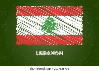 Lebanon flag with chalk effect on green chalkboard, hand drawing country flag concept, green blackboard with Lebanon flag, chalk texture, flag for kids, classroom material