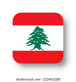 Lebanon flag - flat vector square with rounded corners and dropped shadow.