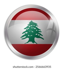 Lebanon flag - glossy circle button displays a colorful flag representing a country cultural identity and heritage. The essence of national pride and unity.