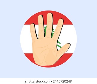 Libanonflagge mit Handstoppzeichen, Protest- und Menschenrechtsidee, Vektorgrafik-Design, Protest im Libanon, Einschränkung oder verbotenes Emblem, Verletzung der Meinungsfreiheit, Krieg beenden