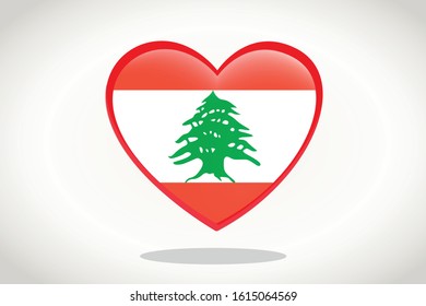 Lebanon Flag in Heart Shape. Heart 3d Flag of Lebanon, Lebanon flag template design.