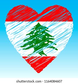 Lebanon flag, Heart shape, grunge style.