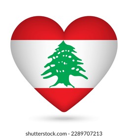 Lebanon flag in heart shape. Vector illustration.