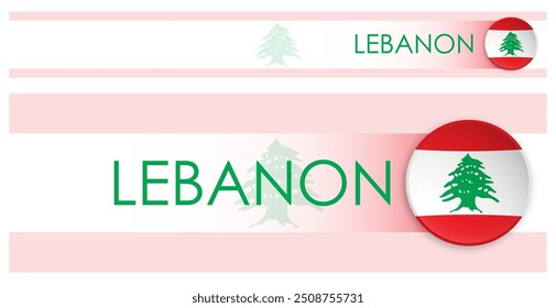 Lebanon flag horizontal web banner in modern neomorphism style. Webpage Lebanon country header button for mobile application or internet site. Vector