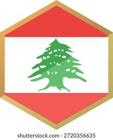 Icono de la bandera del Líbano con el árbol de cedro en el hexágono enmarcado oro