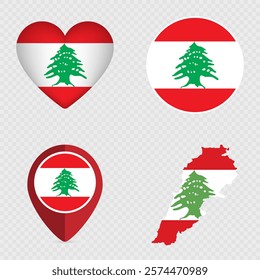 Lebanon Flag Icons Pack. Vector illustration.