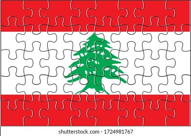 Lebanon Flag Jigsaw Puzzle. Vector illustration. 40 pieces of puzzles.