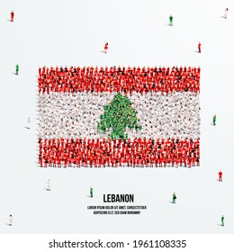 Lebanon Flag. A large group of people form to create the shape of the Lebanese flag. Vector Illustration.