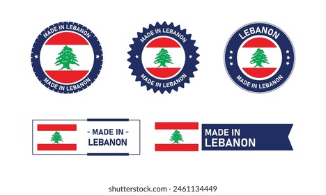 Bandera del Líbano, Made in Lebanon. Etiqueta, Sello, Estampilla, Bandera, Icono Vector