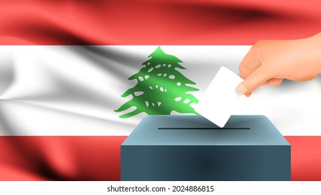 Lebanon flag, male hand voting with Lebanon flag concept idea background