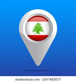 Icono del mapa de la bandera del Líbano. Icono brillante. 3D. Ilustración vectorial.