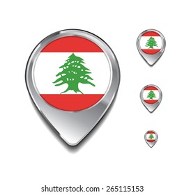 Lebanon flag map pointer. 3d Map Pointer with flag glossy button style on gray background