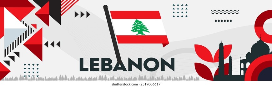 Bandeira do Líbano. Projeto do dia da Independência ou Nacional para o povo libanês. Fundo abstrato tradicional moderno. Ilustração do Lebanon Vetor.