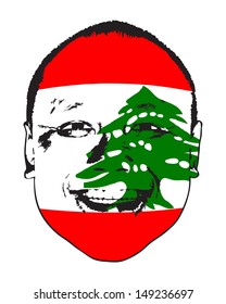 A Lebanon flag on a face, isolated against white. 