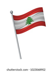 Lebanon flag on the flagpole. Official colors and proportion correctly. waving of Lebanon flag on flagpole, vector illustration isolate on white background.