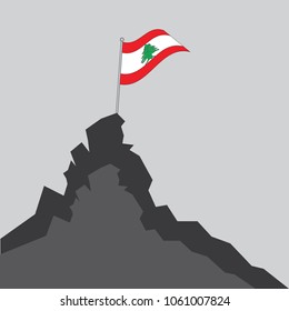 Lebanon flag on the mountain peak. Business concept, goal achievement, success, winning. Flat style,flag of Lebanon, vector illustration.EPS10.
