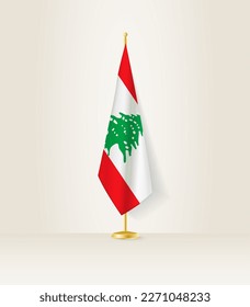 Lebanon flag on a flag stand. Vector illustration.