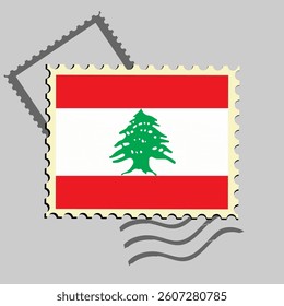 Lebanon flag postage stamp. Isolated vector illustration on grey post stamp background