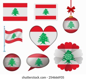 Lebanon flag set of 8 items vector