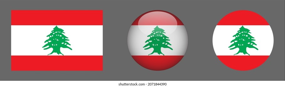 Lebanon flag set collection, button rounded, flat rounded.