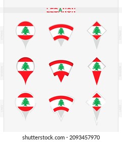 Lebanon flag, set of location pin icons of Lebanon flag. Vector illustration of national symbols.