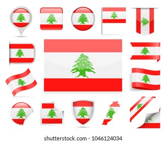 Lebanon Flag Set - Vector Illustration