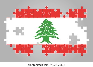 Lebanon flag shape of jigsaw puzzle vector, puzzle map, Lebanon flag for children and classroom, country logo asset, solve problem concept, flat design