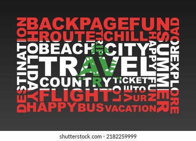 Lebanon flag shape of travel keywords, travel concept, abroad vacation idea, simple flat design, Lebanon flag mask on holiday words, tourism banner