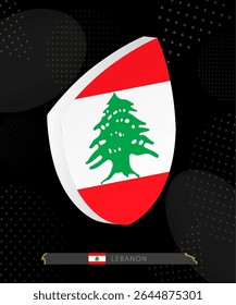 Lebanon Flag Shield icon in 3D on Dark Modern Abstract Rugby Background. Perfect for sports events, heritage themes, national celebrations, and patriotic designs.