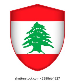 Lebanon flag in shield shape. Vector illustration.