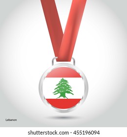 Lebanon Flag in Silver Medal. Vector Illustration. RIO Olympic Game silver Medal. Vector Illustration