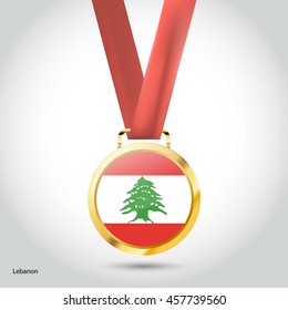 Lebanon Flag in Silver Medal. Vector Illustration. RIO Olympic Game gold Medal. Vector Illustration