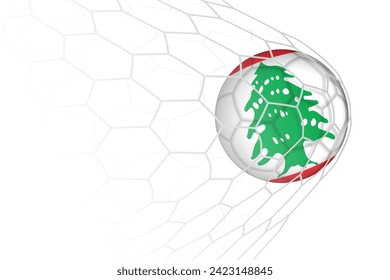 Lebanon flag soccer ball in net. Vector sport illustration.