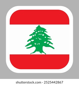 Lebanon flag square flat vector with rounded corners and white border, vector illustration