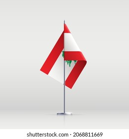 Lebanon flag state symbol isolated on background national banner. Greeting card National Independence Day of the Lebanese Republic. Illustration banner with realistic state flag.