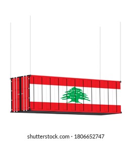 Lebanon flag symbol on cargo containers hang by chain, the concept import and export business of country.