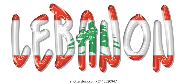 Fuente del texto de la bandera del Líbano, fondo colorido de la bandera del Líbano 3D, Ilustración vectorial de la bandera del Líbano