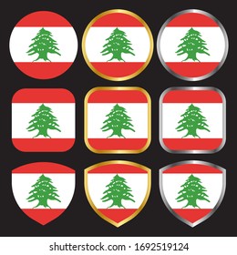 lebanon flag vector icon set with gold and silver border