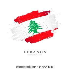 Lebanon flag. Vector illustration on a white background. Brush strokes are drawn by hand. Independence Day.