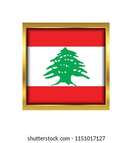 Lebanon Flag Vector Square Icon - Illustration, Flag of Lebanon. Abstract concept, icon,golden square, button. Raster illustration on white background.