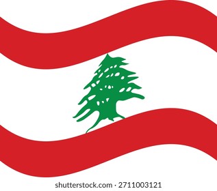 Vetor da bandeira do Líbano. Vetor estilizado ondulado da bandeira do Líbano com faixas vermelhas fluindo e cedro verde. Ideal para uso criativo, nacional e de design editorial.