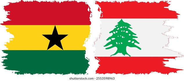 Lebanon and Ghana grunge flags connection, vector